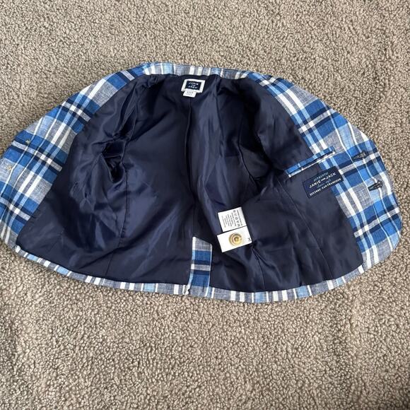 Janie and Jack Baby Boy Blue Plaid Linen Blazer - Size 3-6 months - Picture 3 of 6